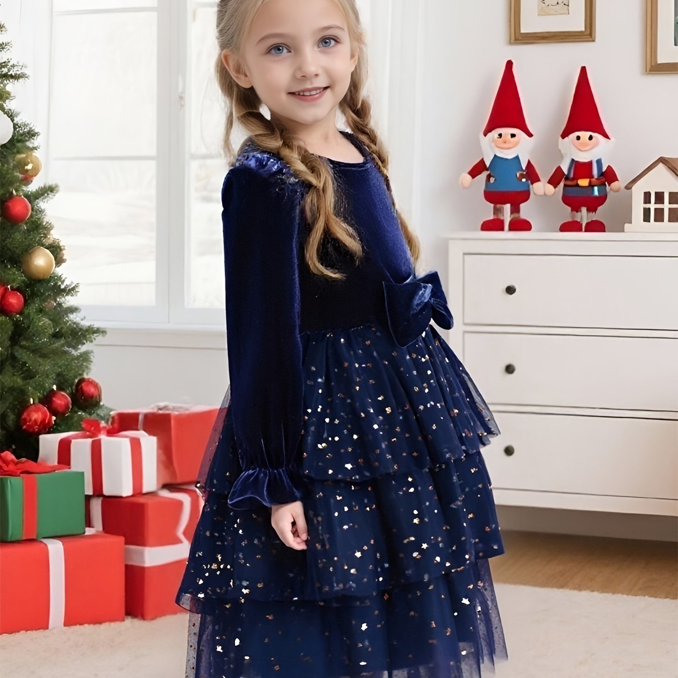2-7Y Girls Sparkling Sequin & Tulle Tutu Princess Party Dress with Ruffled Sleeves & Layered Skirt - A-Line Knee-Length Winter Dress for Christmas, Birthday, Wedding, Halloween - Shimmering Holiday Outfit with Belt (No Paddin