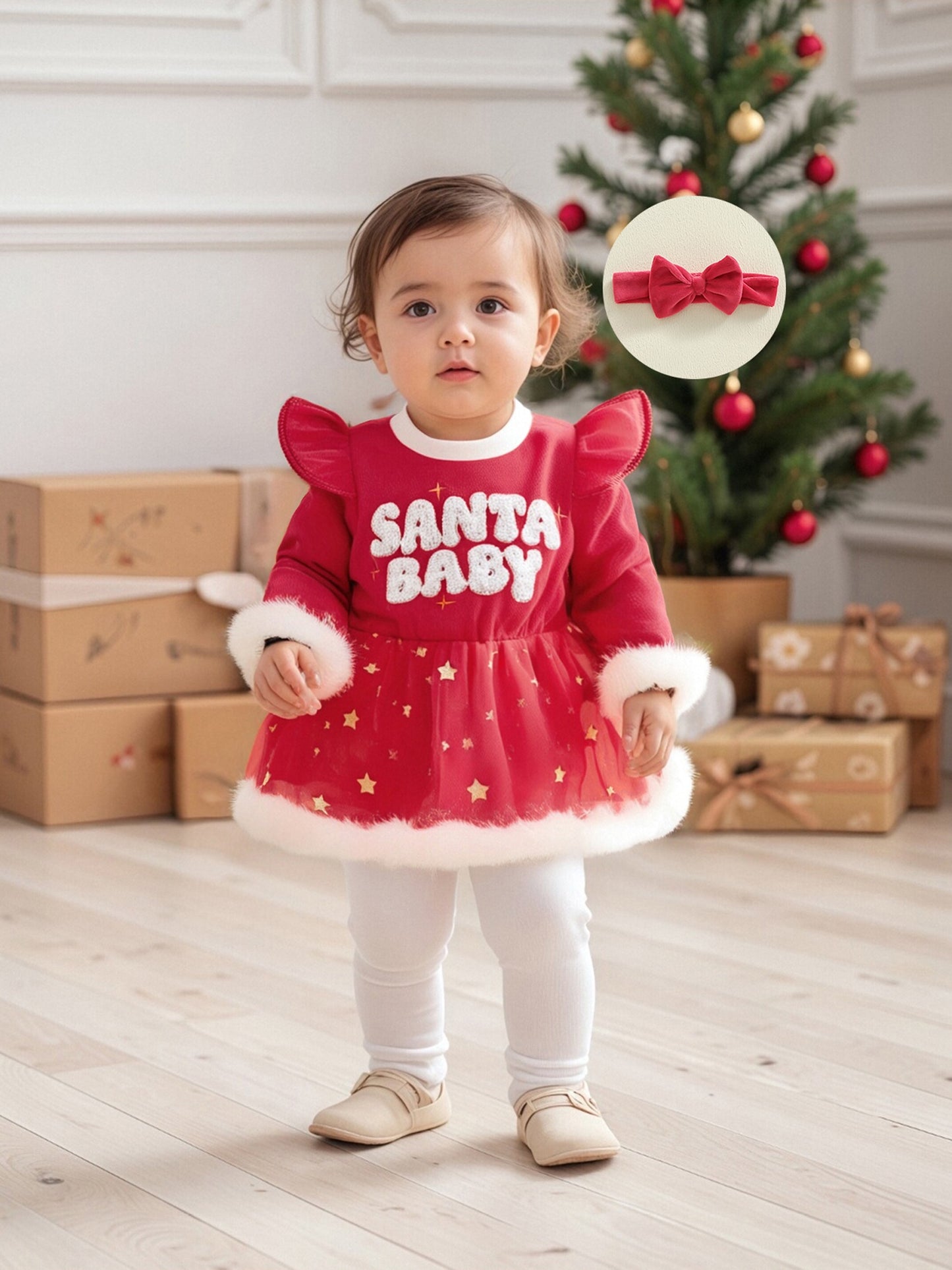 Troopville Newborn My First Christmas Romper Dress Headband