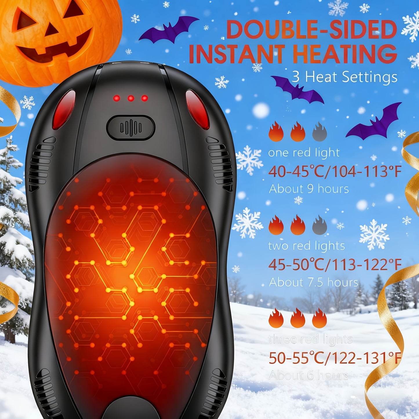 Double Sided Heating 2-in-1 Magnetic Suction Hand Warmer, 3-speed Temperature Control Adjustment, Essential For Skiing, Camping, And Mountaineering, Winter Hand Warmer, Travel Essentials, Winter Accessories, Portable Heater