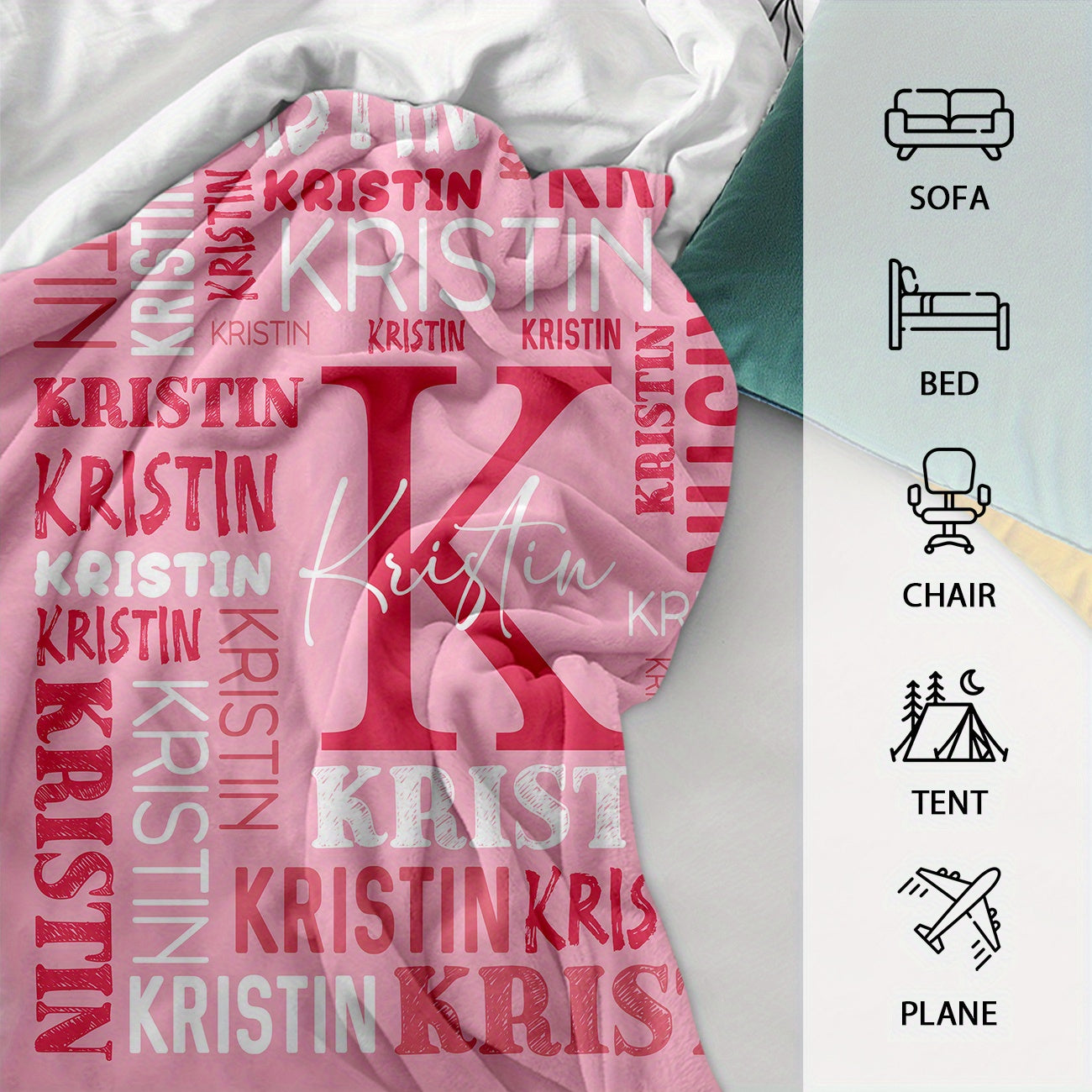 Personalized Name Throw Blanket - Extra Large or Standard - Soft & Breathable Flannel - All-Season Luxury - Bold Lettering (Pink, Blue, Purple, Red, Turquoise, Black, White, Grey, Beige) - Ideal Gift for Women, Girls, Boys -