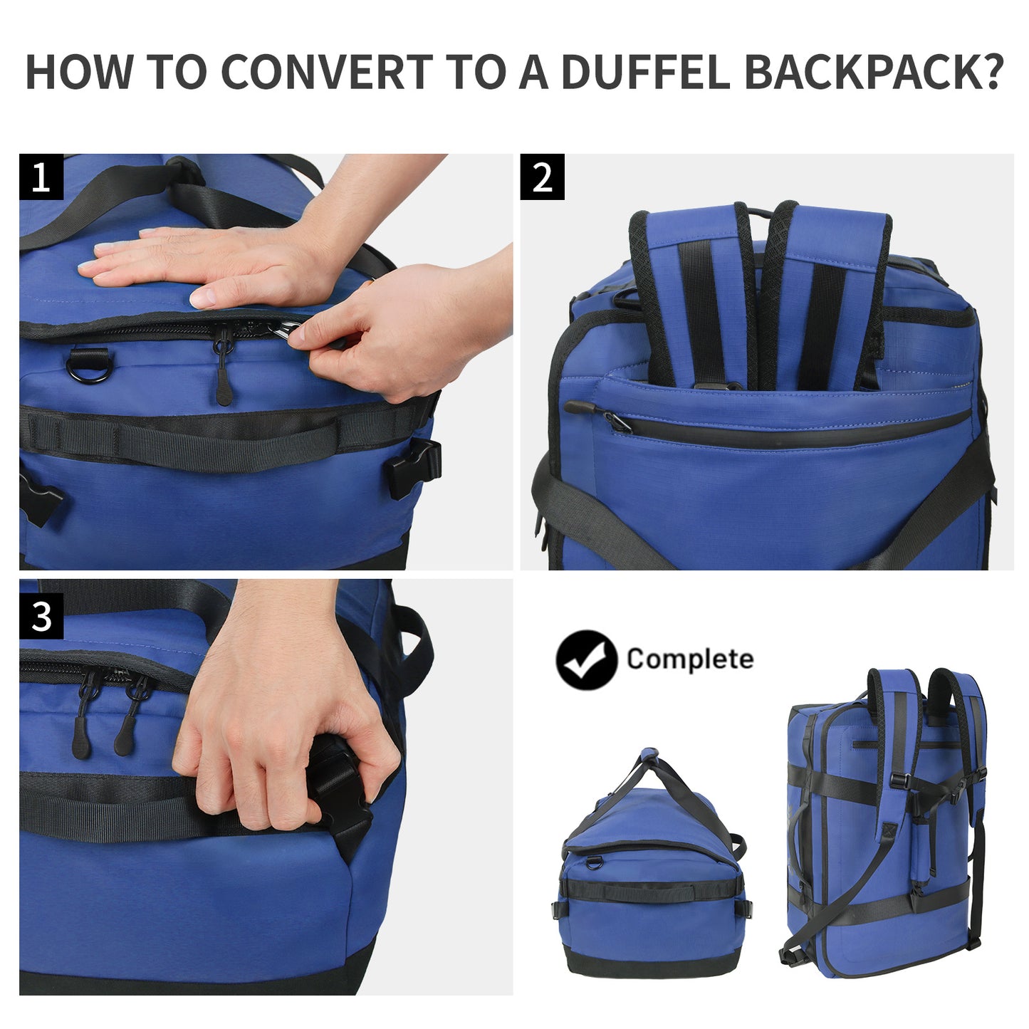 40L Travel Backpack 3-in-1 Convertible Duffle Bag with Shoulder Strap, Heavy-Duty Durable Polyeste Waterproof Bag for Men & Women, Business, Weekend, Camping, Overnight Backpack