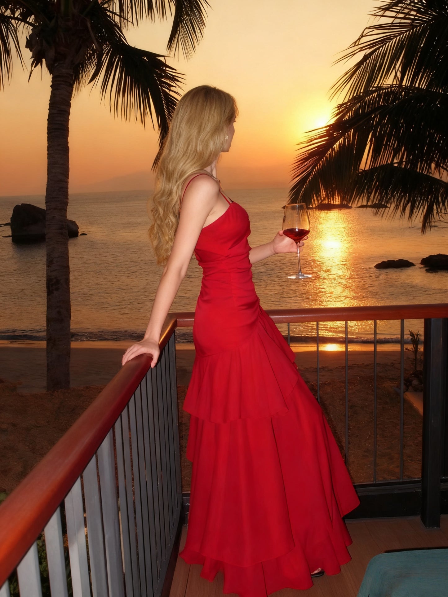 Women's Retro Red Strapless/One-Shoulder Maxi Dress - Waist-Cinching Ruffled evening Gown, Hand Washable Party Wedding Guest Dress, Birthday Evening Attire, Spring Summer Fall Elegant Dress Gift for her