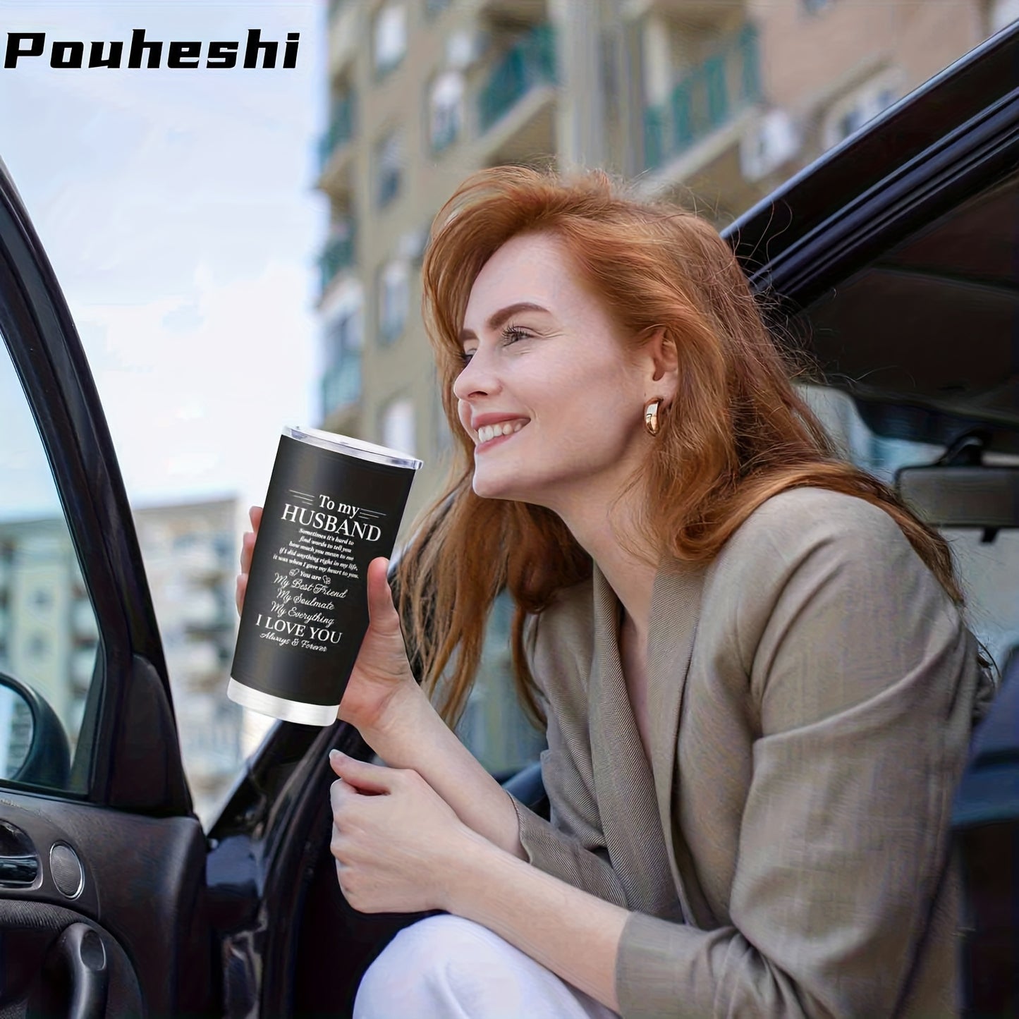 1pc 20oz Stainless Steel "to My Husband" Insulated Water Bottle with Sliding Lid & Straw - Double-Wall Vacuum Insulation, Leak-Proof, -Slip Grip, Message Engravable - Reusable Gift for Husband, Christmas, Anniversary, Valenti