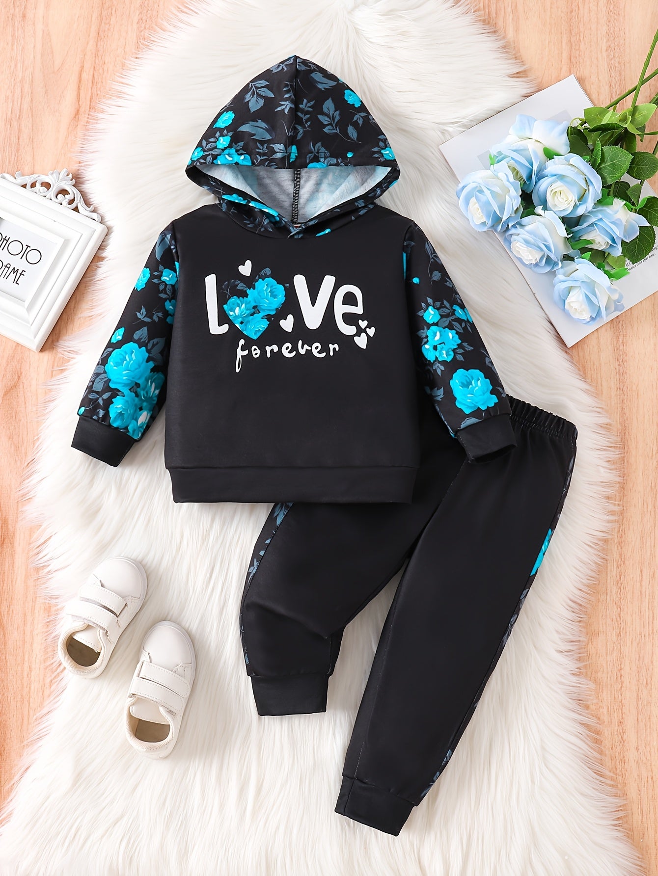 Kids' Autumn Sweatshirt Set, Newborn Long-Sleeve Two-Piece Outfit for Girls with Printed Hoodie + Casual Pants