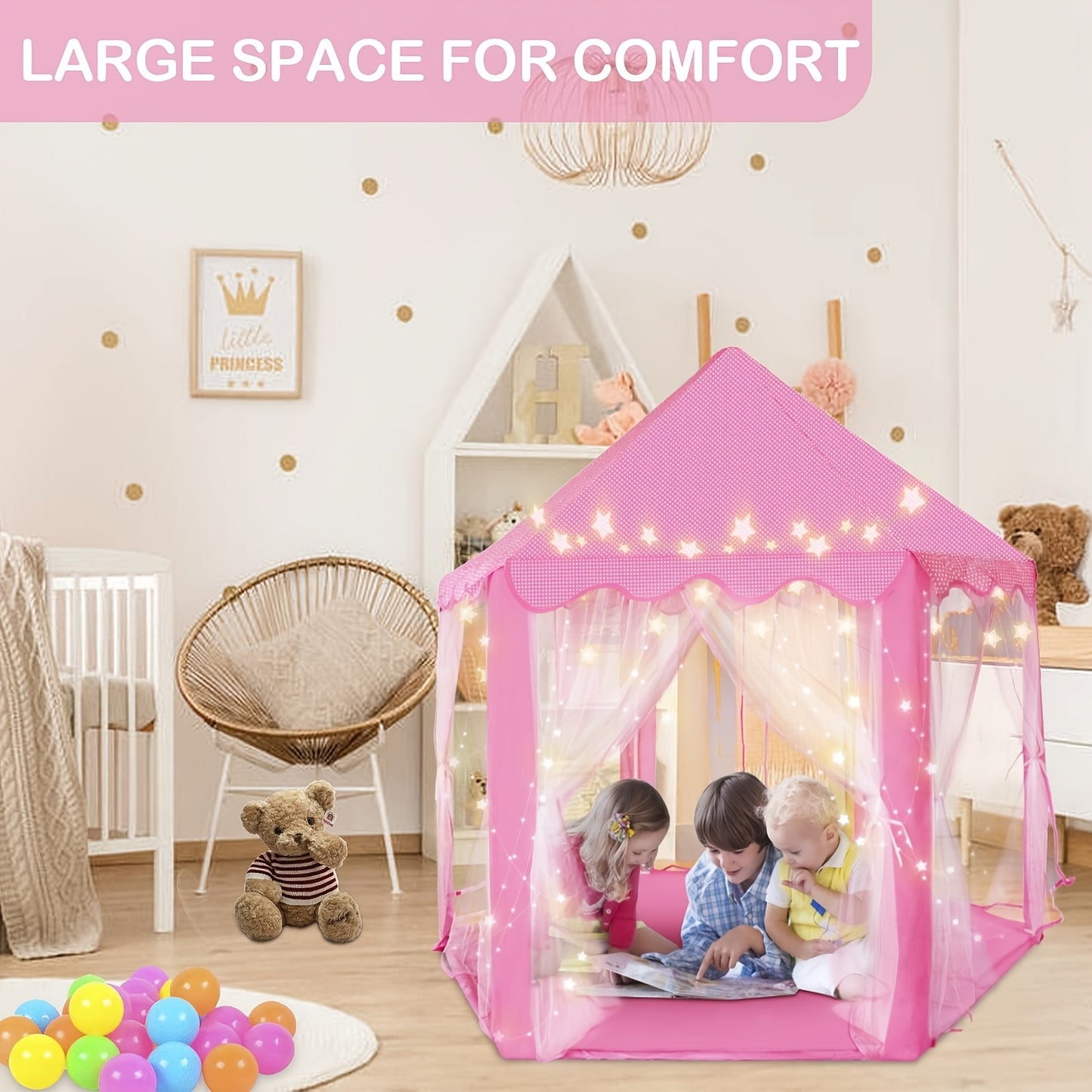 Large Castle Kids Play Tent, Pink, Indoor & Outdoor Playhouse, Ideal Gift for Halloween, Christmas & Easter, Fun Toys & Room Decor for Kids