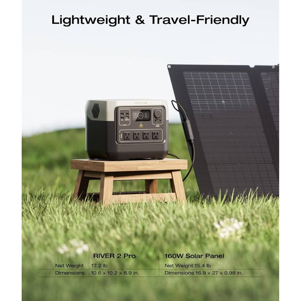 EcoFlow Portable Power Station RIVER 2 Pro 700, 716Wh LiFePO4 Battery, 70 Min Fast Charging, 4X800W AC Outlets, Solar Power Bank for Outdoor Camping/RVs/Home Use Black (Solar Panel Optional)