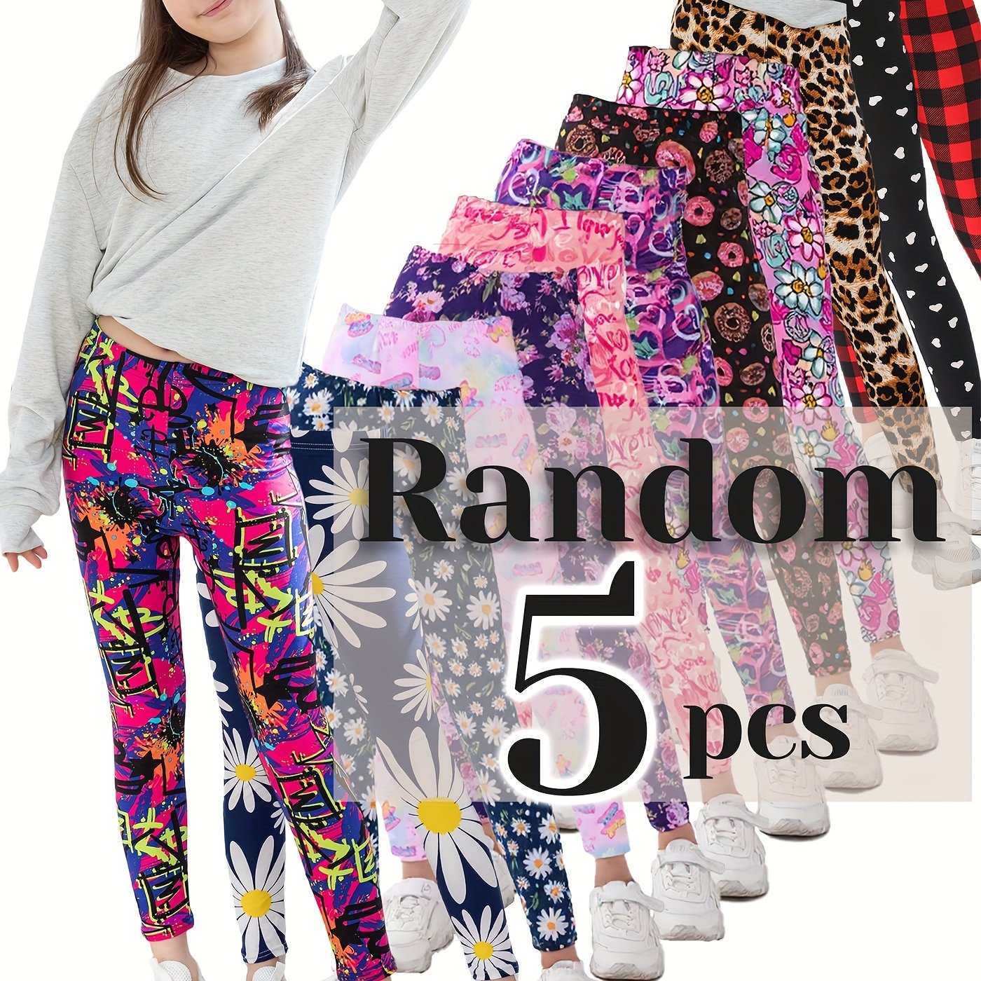 5 Pack Girls Ultra Soft Stretch Leggings With Assorted Prints Cows Unicorns Princesses Dancers Cropped Length For Dance