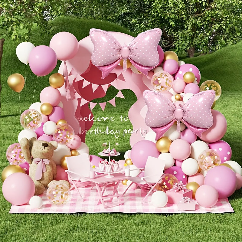 Pink Balloon Arch Set, Pink Bow, Metallic Golden Sequin Balloon, Polka Dot Balloon, 124pcs, for Proposal, Wedding Decoration, Baptism Shower Ceremony, Holiday Celebration, Birthday Party Decoration, Etc. Helloween Christmas