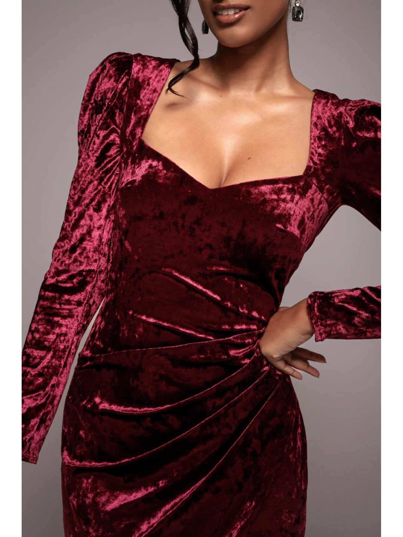 2025 Fall Winter Velvet Dress For Women With Crinkle Texture And Asymmetrical Hem