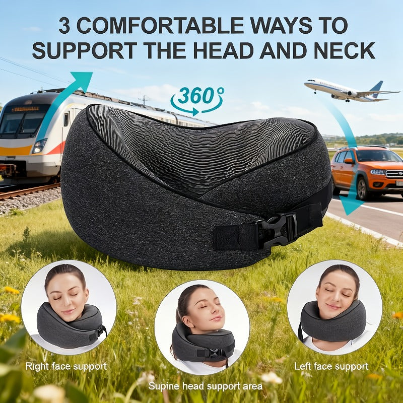Ergonomic Travel Pillow With Cervical Support Height Adjustable Breathable Durable Polyester Pillowcase Carrying Case