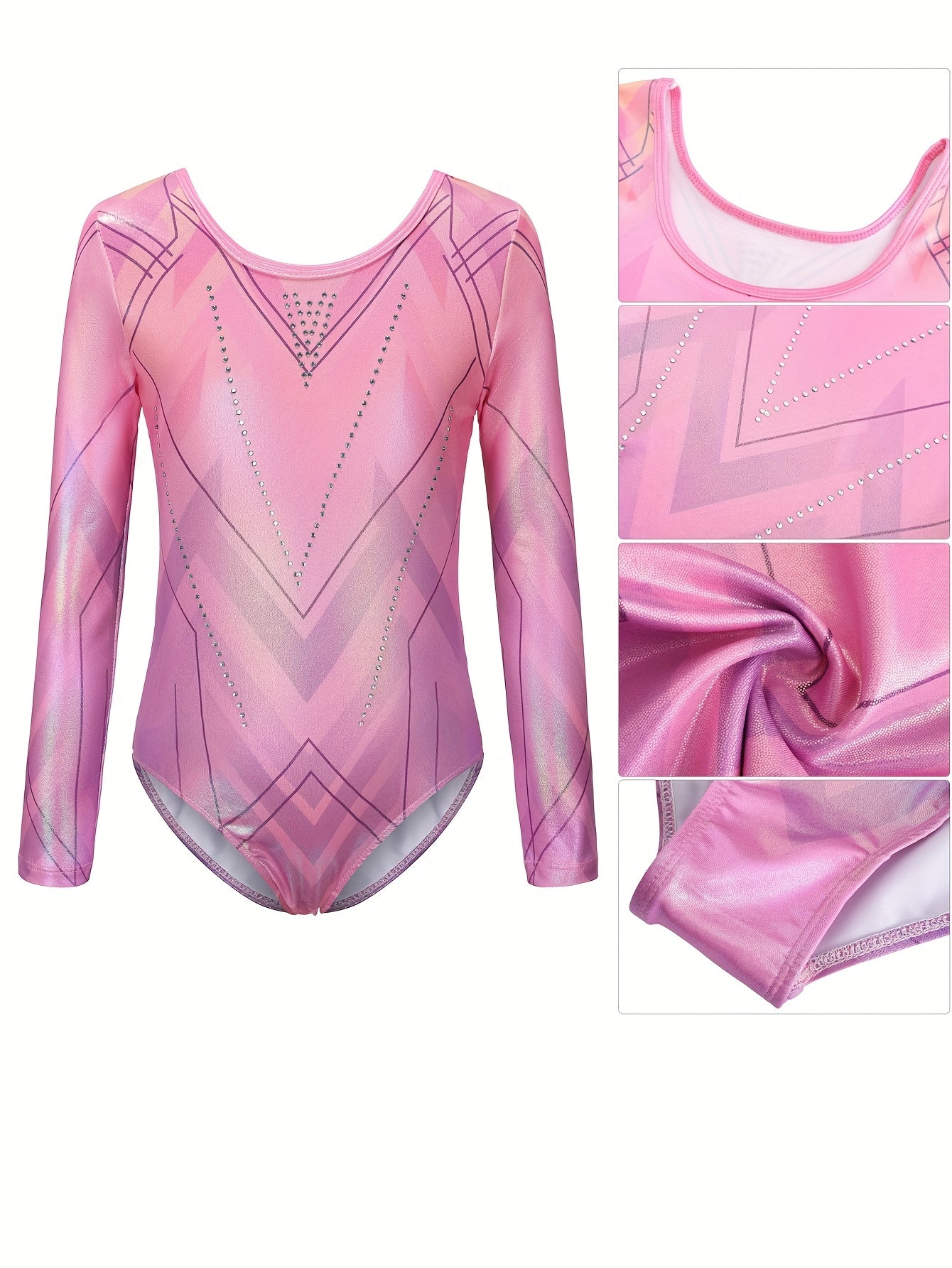Girls' Long Sleeve Gymnastics Bodysuit with Geometric Pattern - Breathable, Washable, Stretchy Workout Outfit for Christmas, Football Parties & Sports Events, Christmas Sports Attire, Sleek Sporty Design, Stretchy Fabric