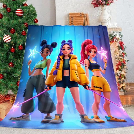 1pc JOOCAR Girls Kpop Group Flannel Blanket with Kpop Members Print - 280GSM Cozy Bedspread, Soft Warm - Bed Covering Suitable for Kpop Fans, Christmas & Thanksgiving Gift