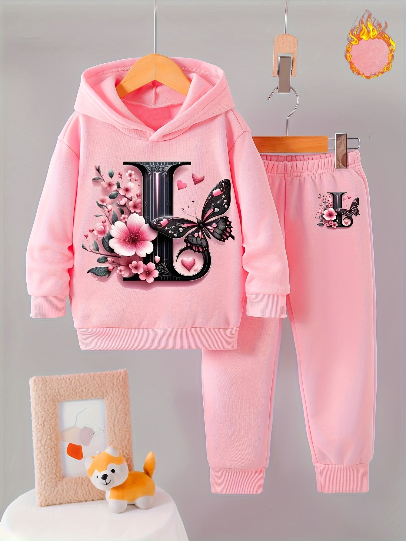 Toddler Girl Love Bear Print Hoodie Set, Autumn/ Winter, for Outdoor