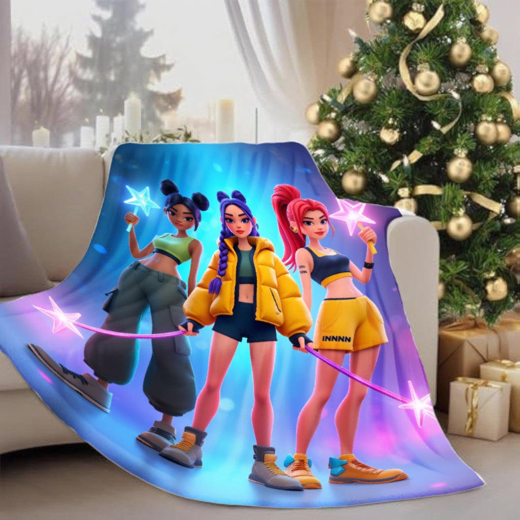 1pc JOOCAR Girls Kpop Group Flannel Blanket with Kpop Members Print - 280GSM Cozy Bedspread, Soft Warm - Bed Covering Suitable for Kpop Fans, Christmas & Thanksgiving Gift