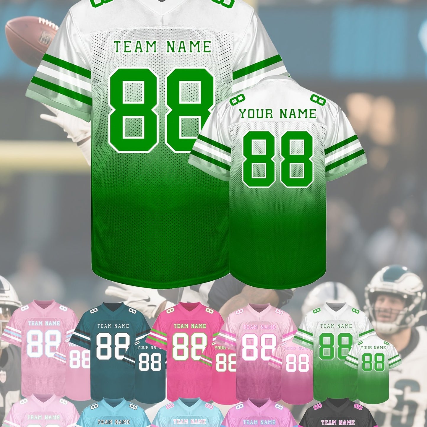 [Custom Rugby Jerseys] Custom Rugby Jerseys - Personalized Name, Number, Team - V-Neck Nylon Button Front - All-Season Comfort Fit - Custom Colors (Black/Pink/Teal/Green/) - for Men, Teams, Sports, Training, Parties, Casual W