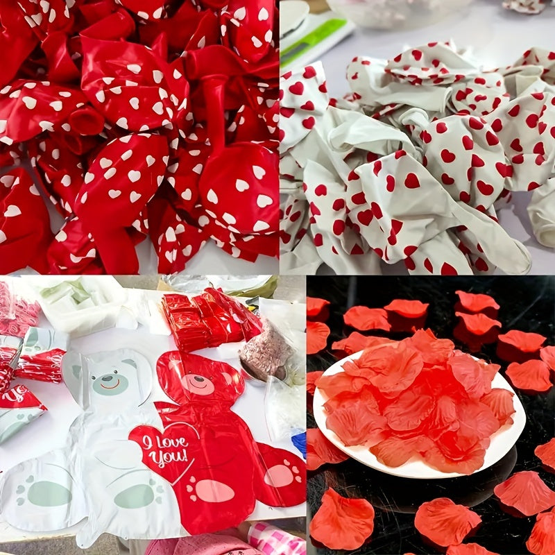 1058pcs Red Aluminum Helium Balloon Set 40 Inch Love Bear Rose Petals Confession Wedding Proposal Decor