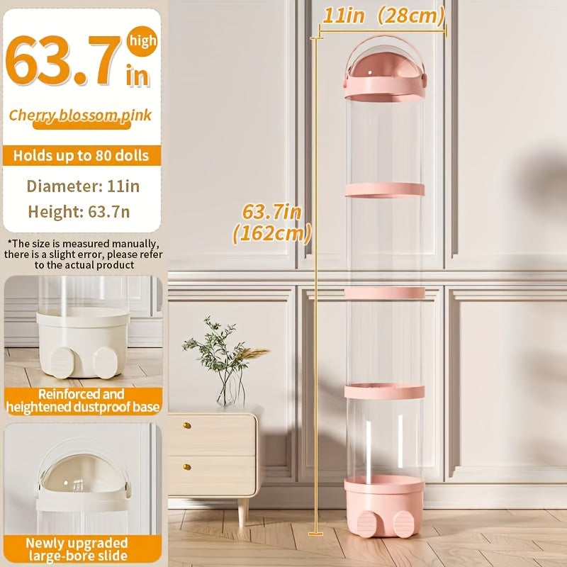 Transparent Four Tier Plush Toy Storage Bin With Waterproof Lid
