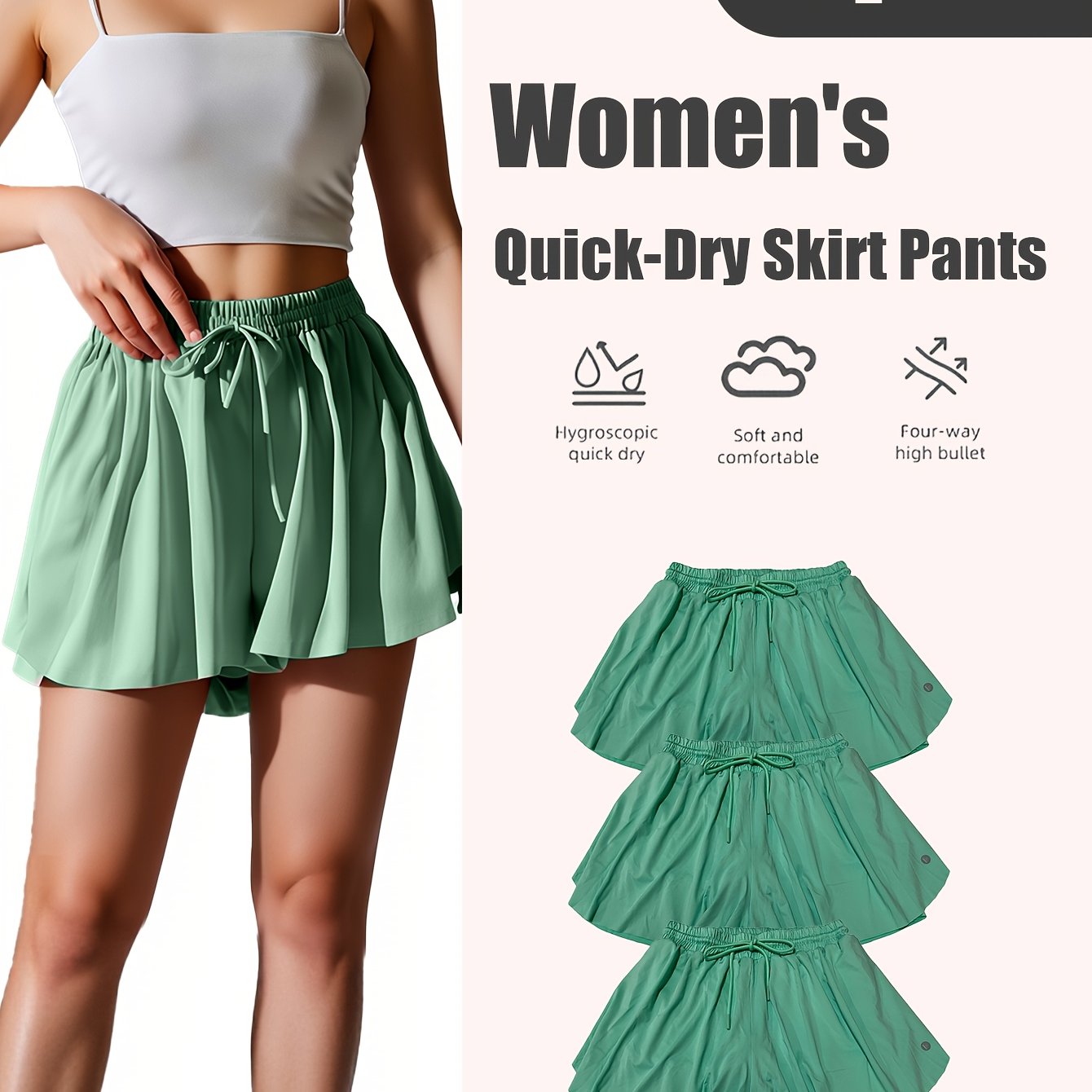 Women's Quick-Dry 3pcs Sports Skirt & Shorts Set with Built-In Safety Shorts - Solid Color Pleated Skater Skirt, Gymnastics Running Jumping Outfit, Spring Summer Fall Athletic Wear, Machine Washable (No Transparency)