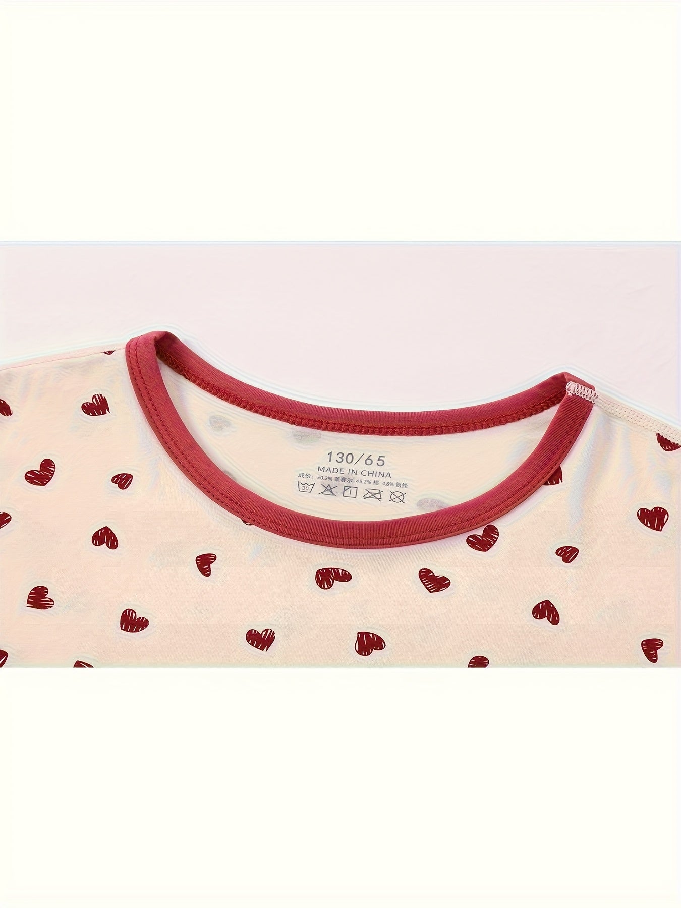 2pc Cute Kitten And Heart Print Pajamas Set For Girls Short Sleeve Sleepwear With Matching Pants Machine Washable