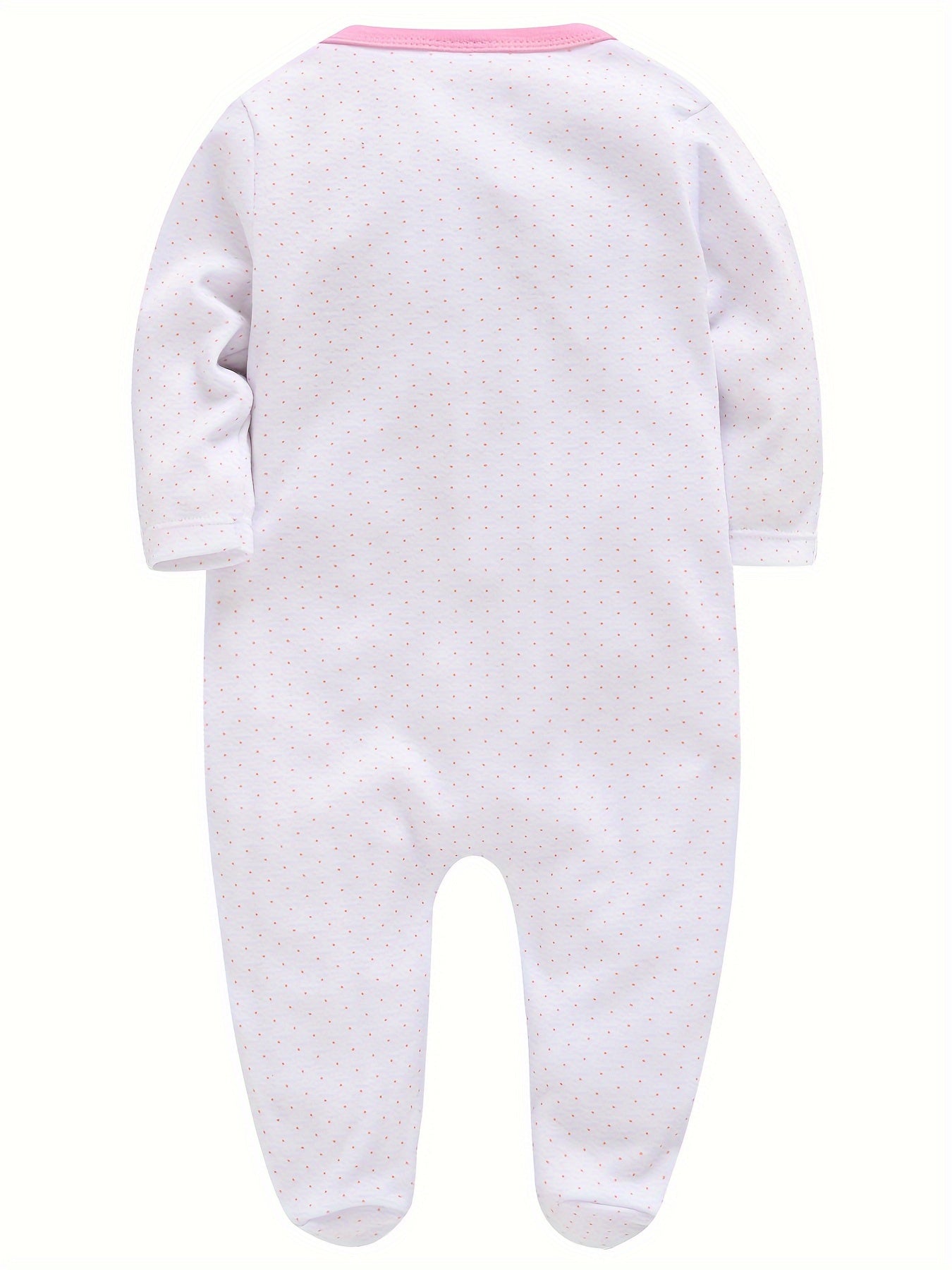 3pcs Baby Girl Cute Pink One-piece Jumpsuit Soft Long Sleeve Footed Romper Cartoon Bunny Rabbit Floral Print Newborn Girls' Overall Bodysuits Outfit Clothes for Infant Girl 0-12 Months, Perfect for Outdoor