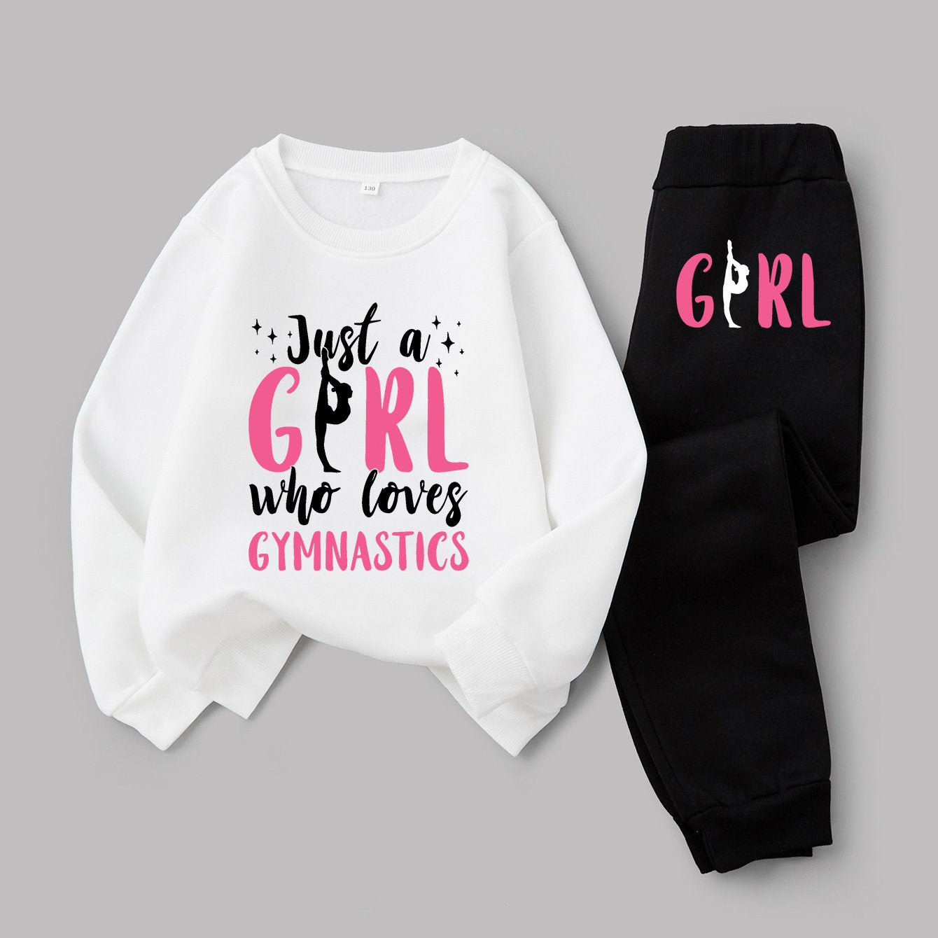 Girls Gymnastics Inspired Sweatshirt And Joggers Set Polyester Machine Washable