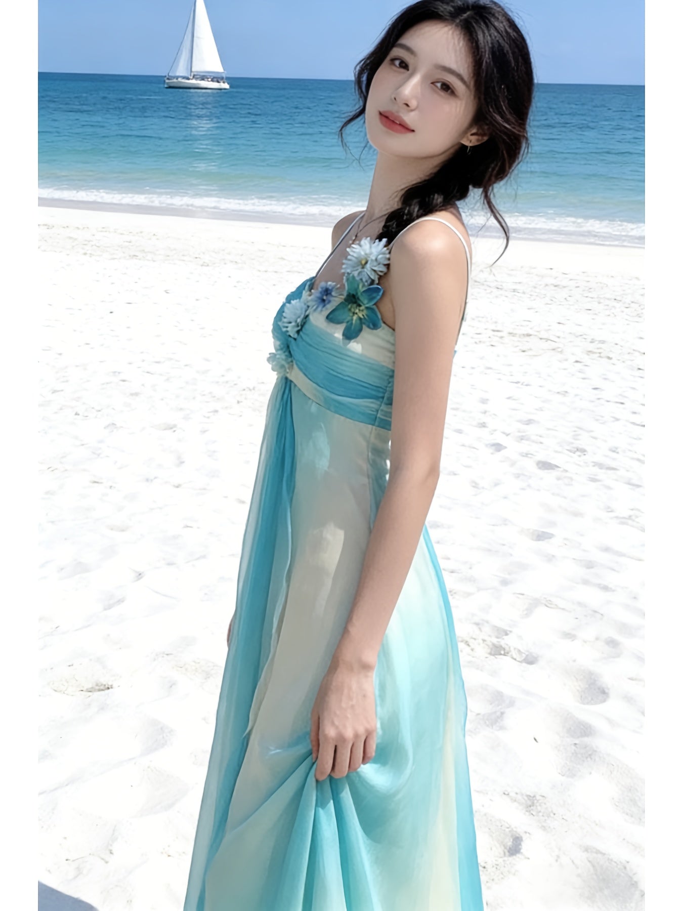 Dopamine Stunning Design Seaside Vacation Style Camisole Dress for Women | Summer Waist-Tightening Fairy Long Dress, Elegant Off the Shoulder, Solid Color, Perfect for Adult