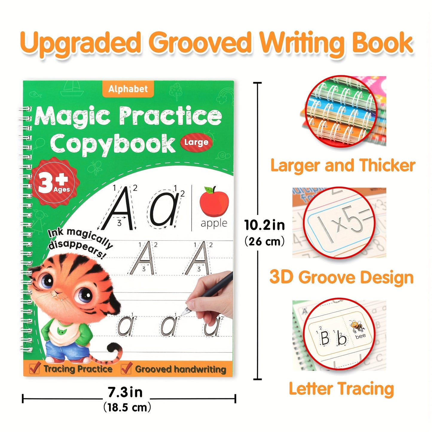 Upgraded 3D Groove Handwriting Practice Book For Kids