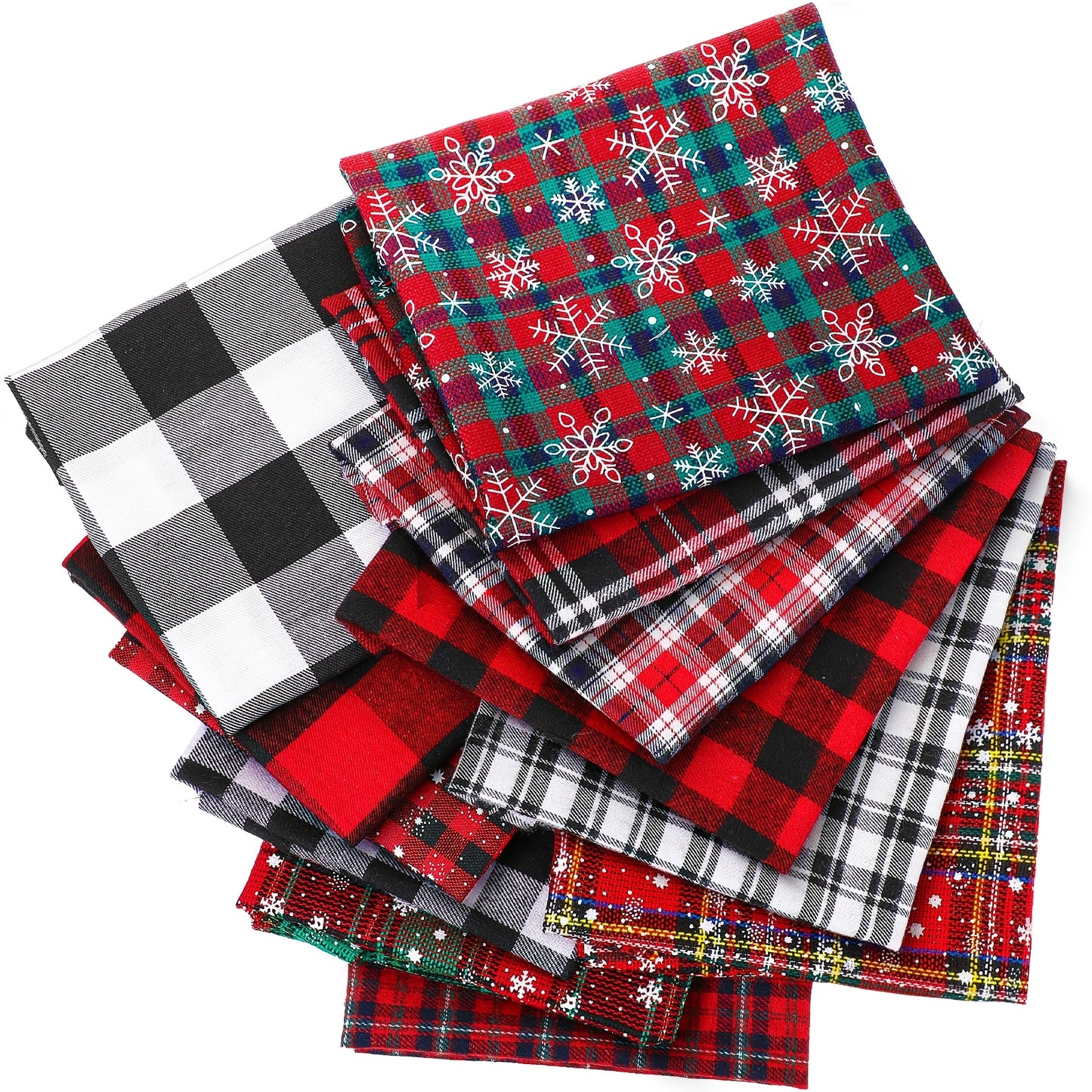 TENARE Christmas Buffalo Plaid Fabric Bundles Fat Quarters 12pcs