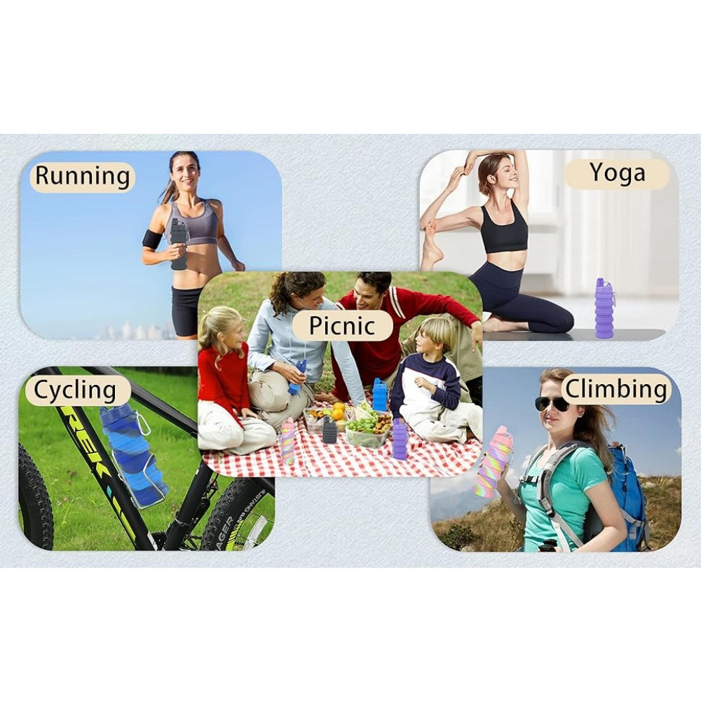6Pcs Pack Collapsible Silicone Water Bottle BPA Free Leakproof Foldable Travel Bottle Carry Loop Camping Hiking Cycling