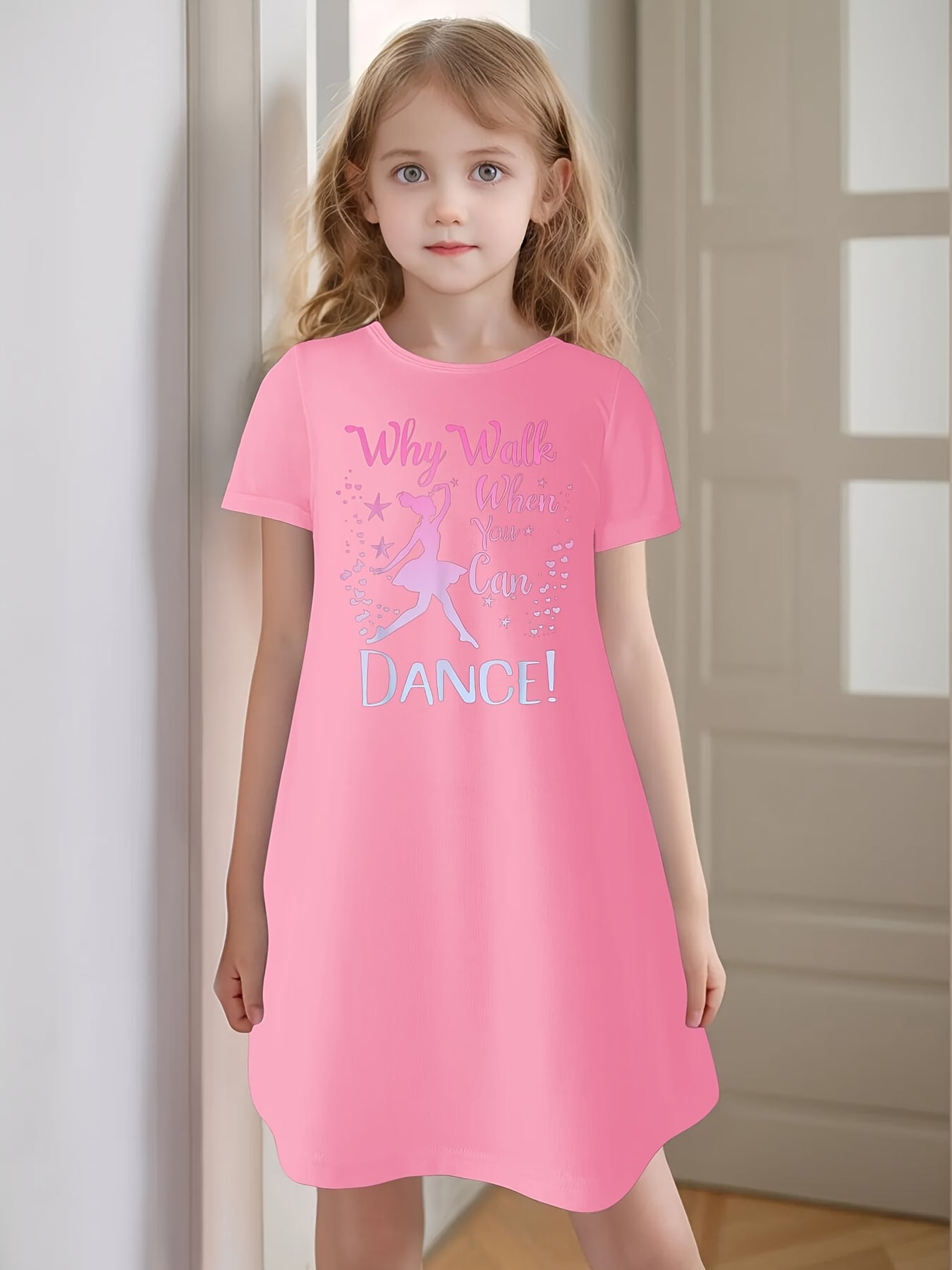 Girls Ballet Dance Recital Outfit - Pink tutu-like dress with "Why Walk When You Can Dance!" Phrase, Stretchy Knit tutu party dress for Ballet Performances, Photo Shoots - Machine Washable Birthday Girl Dance, Ballet Dress, C