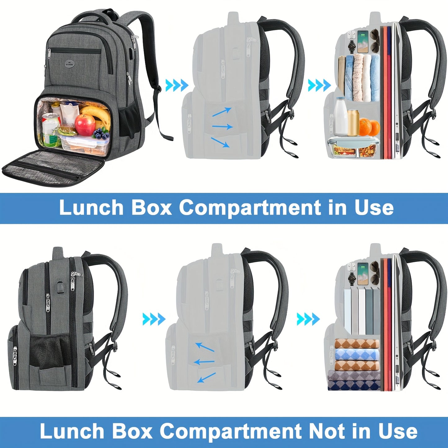 Men's Large 17-Inch Anti-Theft Backpack with TSA-Friendly Laptop Compartment & Cooler - Flight Approved Carry-On, Port, Heavy-Duty High Quality Laptop Bag for Work, College, Travel, Hiking (Grey) - Lunch Box Pocket