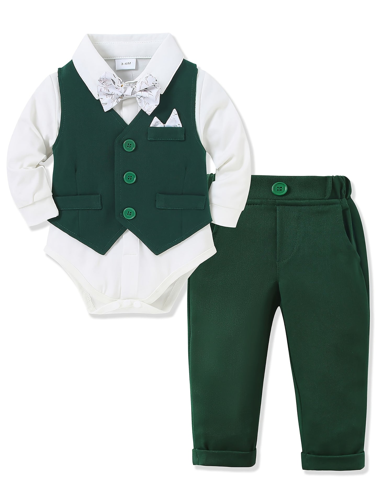 Baby Boy Formalwear Suit Set Shirt Bow Tie Vest Pants