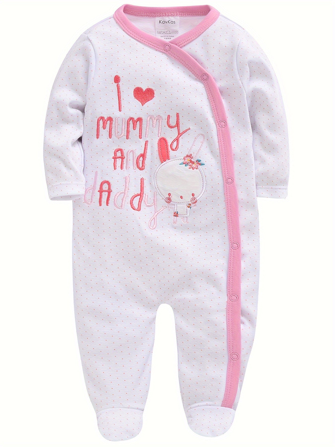 3pcs Baby Girl Cute Pink One-piece Jumpsuit Soft Long Sleeve Footed Romper Cartoon Bunny Rabbit Floral Print Newborn Girls' Overall Bodysuits Outfit Clothes for Infant Girl 0-12 Months, Perfect for Outdoor