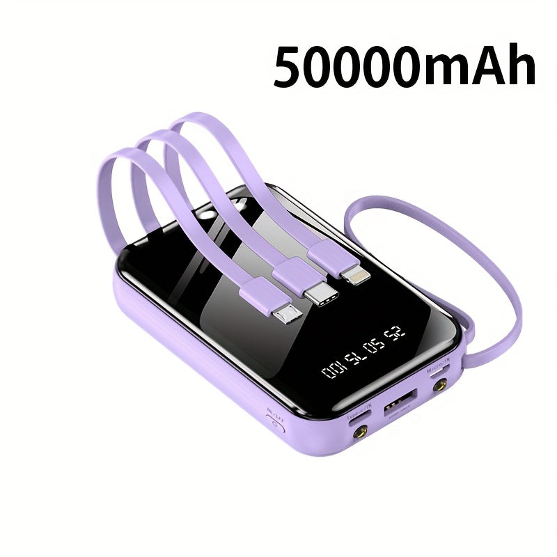 Portable Large Capacity Mobile Power Bank, Spare Battery Pack, Fast Charging, Built-in Intelligent Digital Display Of Power/multiple Data Cables/flashlight, Outdoor Portable Emergency Power Supply Device, Gift For Relatives A