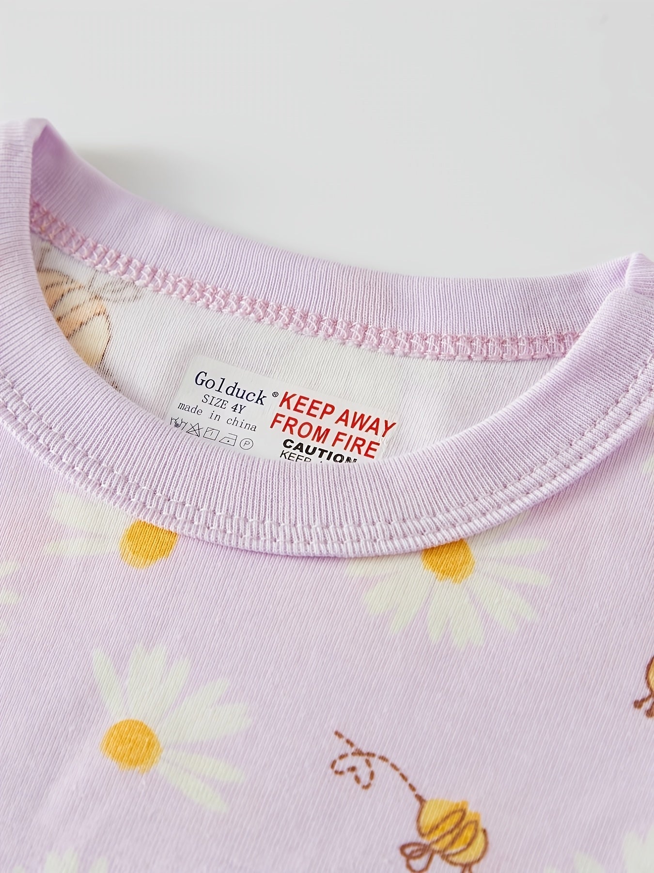 Kids Girls' Sunflower Print Pajama Set, Long Sleeve Crew Neck Blend (92%, 8% Elastane), Skinny Fit Knit Fabric, Comfortable Home Wear for Spring/Summer/Fall, Ages 2-8