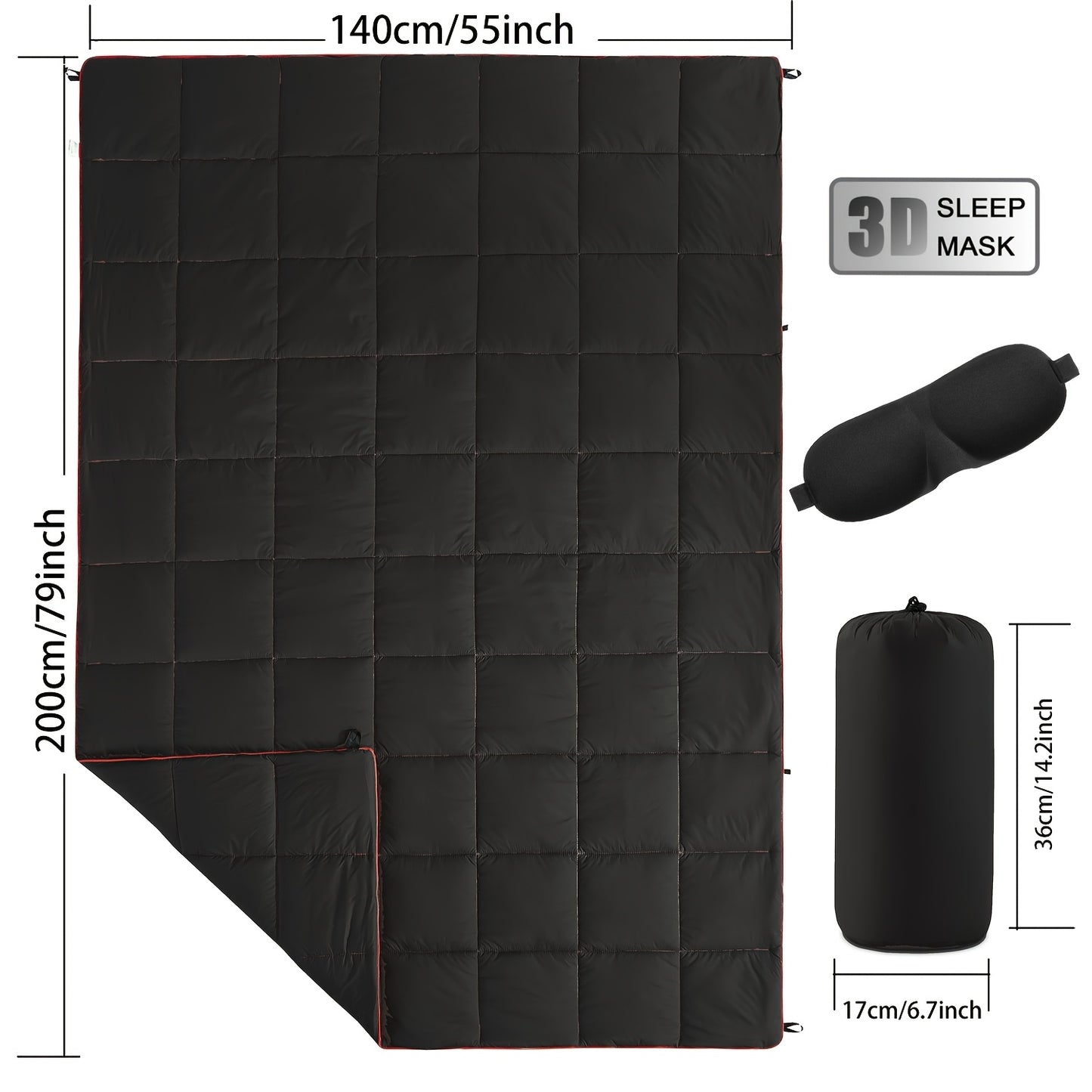 Ultra-Lightweight High Quality & Windproof Puffy Camping Blanket - All-Season Down Alternative Insulation, Portable Compact Travel Blanket with Carry Case, Fill for Camping, Hiking, Beach, Picnic, Indoor/Outdoor Use - Machine