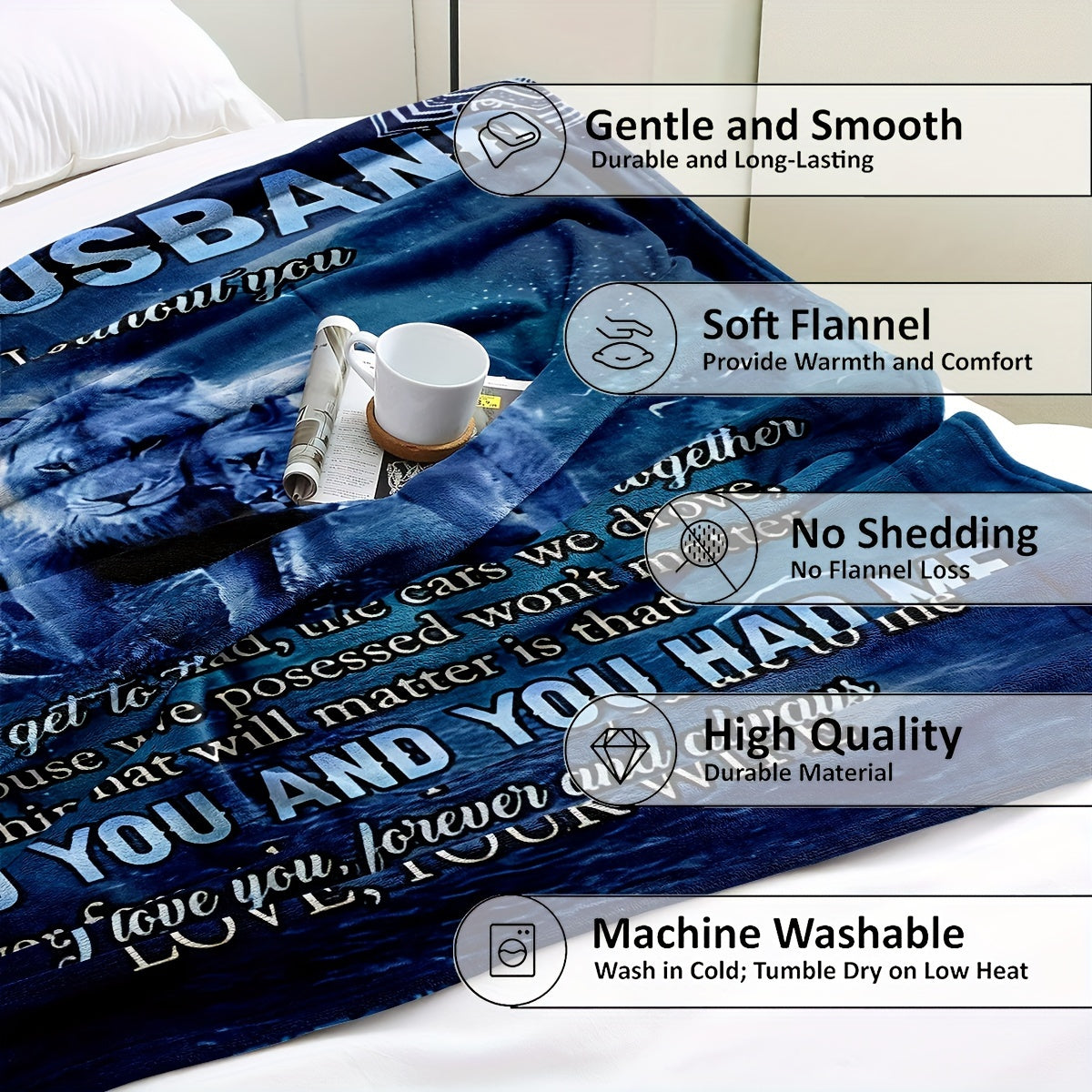 1pc Funny Marriage Blanket from Wife to Husband - Romantic Couples Gift with Love Messages, Heavyweight 280gsm Flannel Throw for Couch, Bed, Office, Camping - All-Season Soft Warmth - Birthday, Anniversary, Wedding Present -