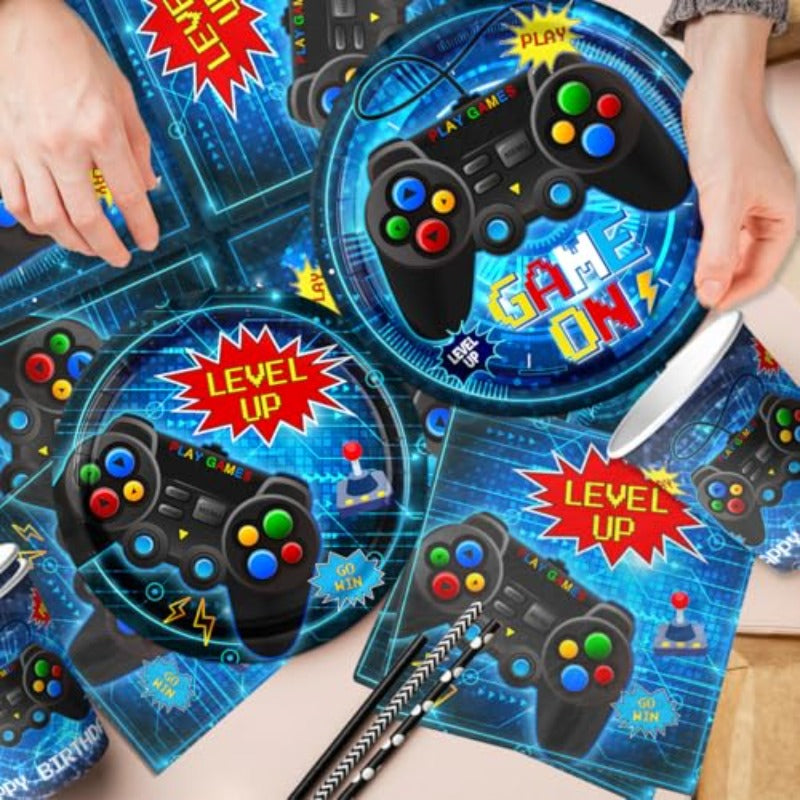 185pcs Gaming Birthday Party Decoration Set with Controller Balloons, Tablecloths, Plates & Cups - Multi-Game Themed Party Supplies for &, No Electricity Needed, Easy Setup with Numbered Level Up Decorations, Happy Birthday B