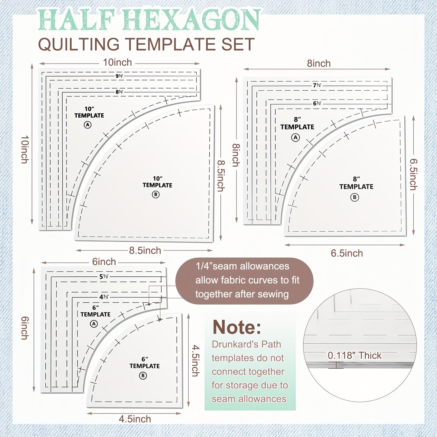 DREYOO Three Large Quilting Rulers And Templates For Patterns