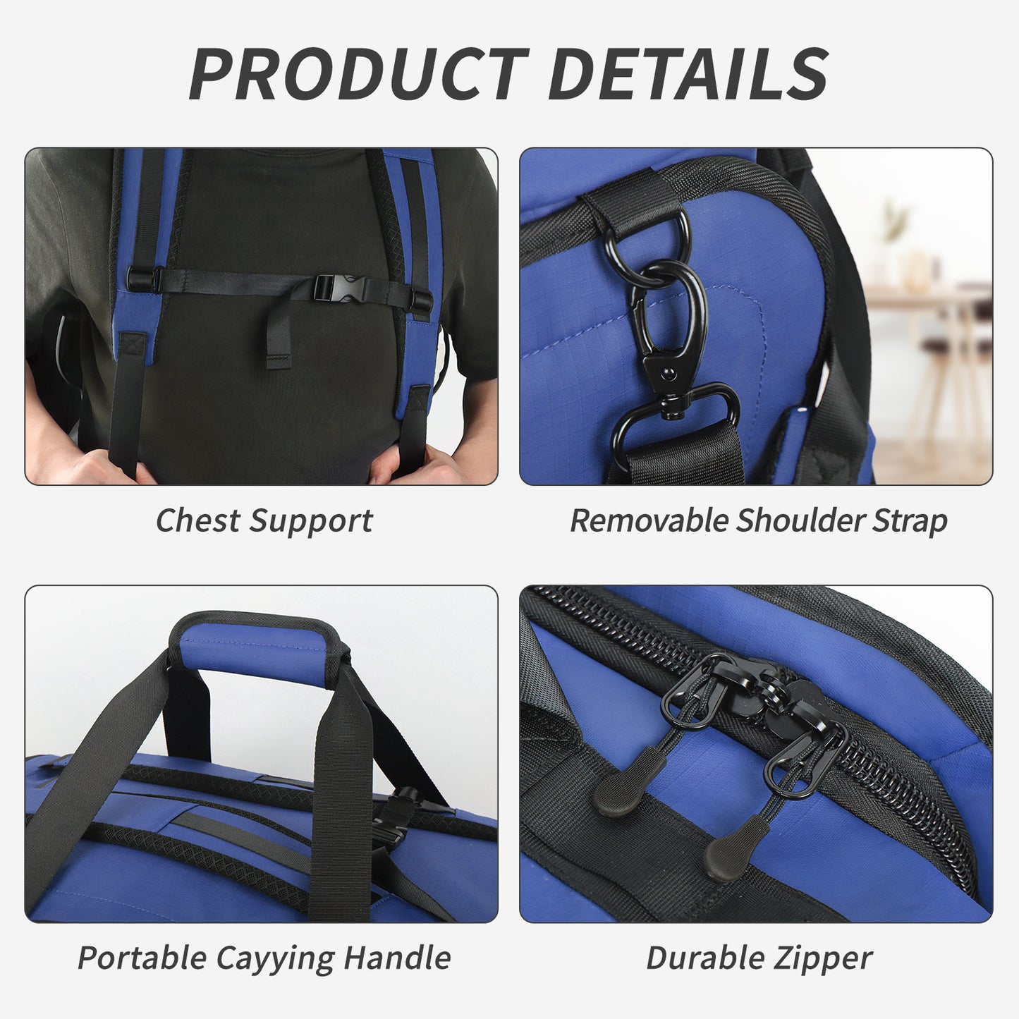 40L Travel Backpack 3-in-1 Convertible Duffle Bag with Shoulder Strap, Heavy-Duty Durable Polyeste Waterproof Bag for Men & Women, Business, Weekend, Camping, Overnight Backpack