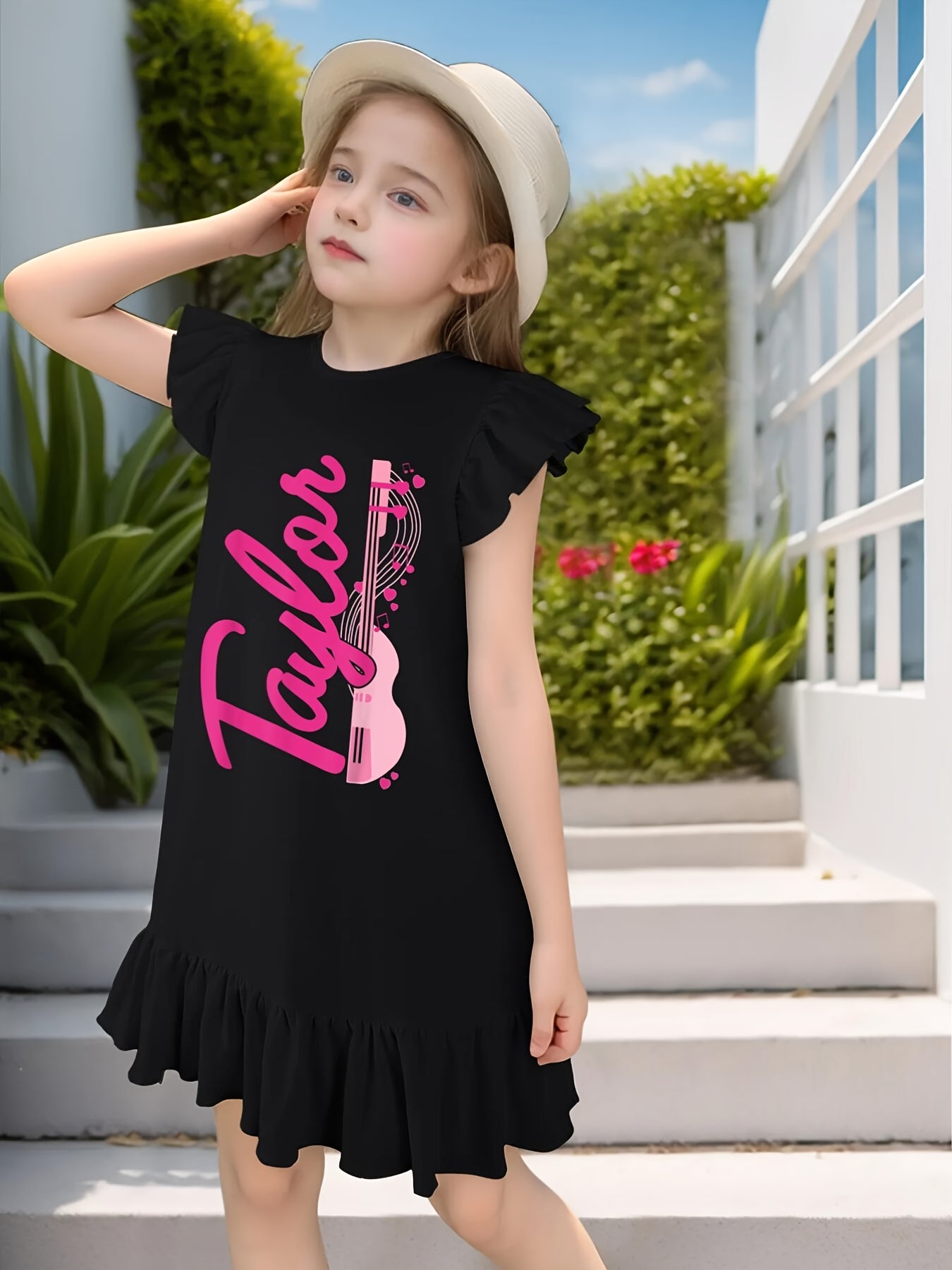 Retro Taylor First Name Personalized Groovy 80'S Dress With Flutter Sleeves - Sleeveless Dress For Girl Kid