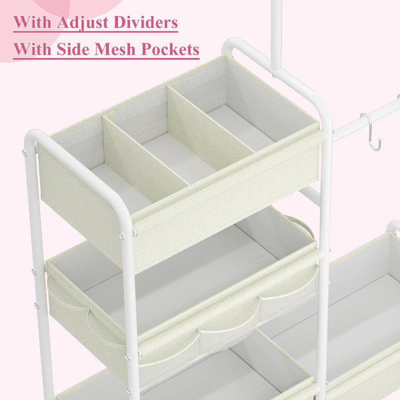 Two-in-One Diaper Caddy and Clothes Organizer Rolling Cart