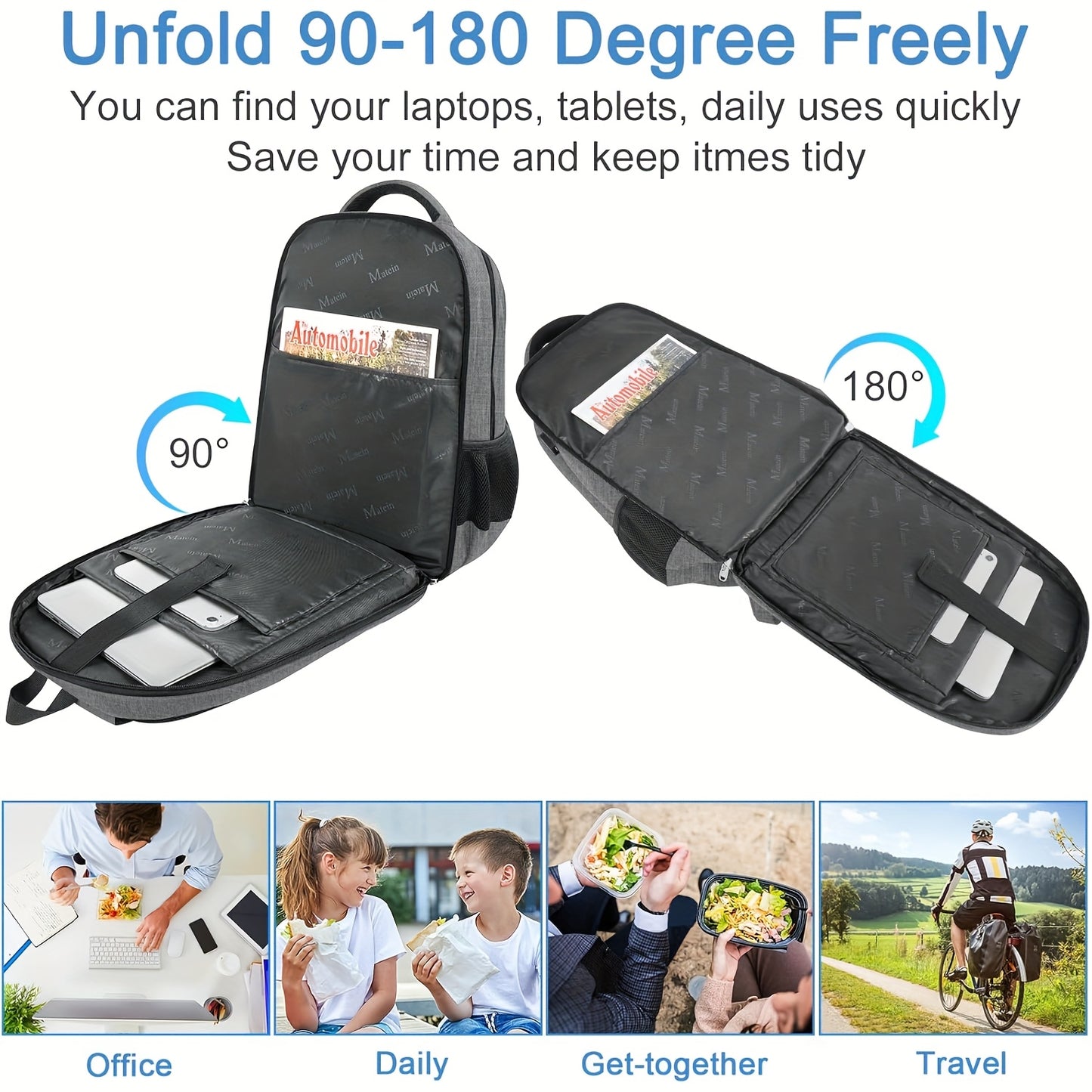 Men's Large 17-Inch Anti-Theft Backpack with TSA-Friendly Laptop Compartment & Cooler - Flight Approved Carry-On, Port, Heavy-Duty High Quality Laptop Bag for Work, College, Travel, Hiking (Grey) - Lunch Box Pocket