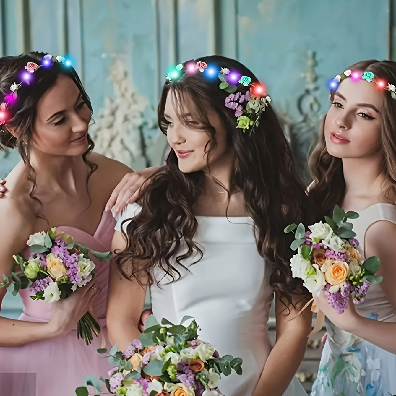 [Bohemian LED Flowers] 20pcs Bohemian LED Flowers with Braided Headband - Green Rattan & Paper Flowers (Random Color) - for Wedding, Party, Cosplay, Christmas, Birthday, Holiday, Photography, Camping, Glow, Concert