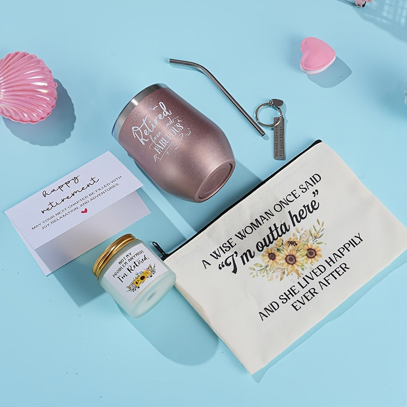 Retirement Gift Set Women Coworker Friend Nurse Mom Retiree Includes Wine Glass Makeup Bag Keychain Christmas Gift