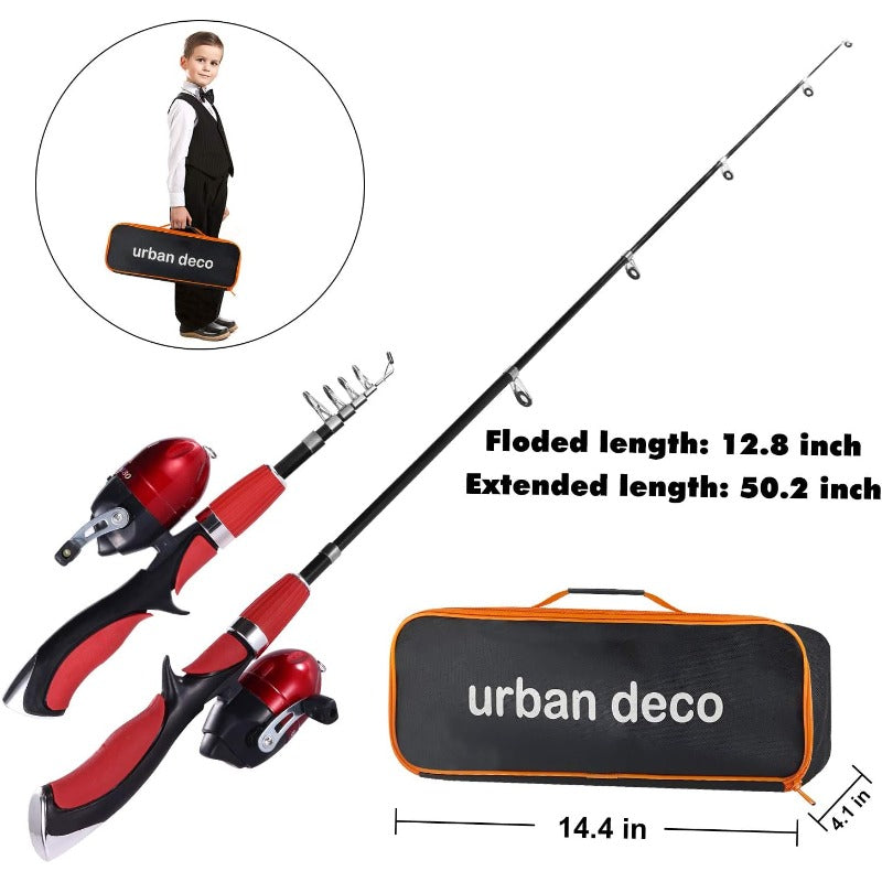 Youth Beginner Fishing Rod And Reel Combo Kit With Telescopic Portable Pole Pre Spooled Line And Tackle Box