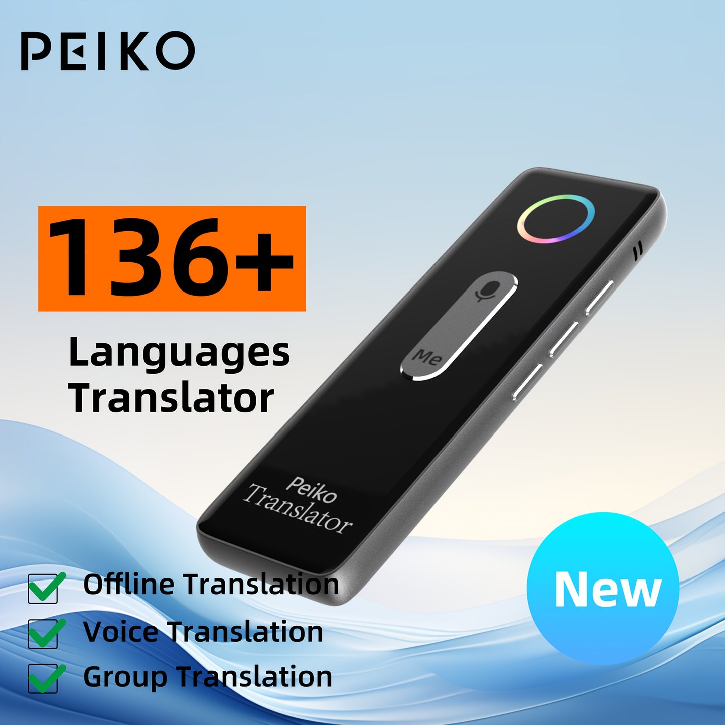 Peiko X9 Voice Translator with 136 Languages, Wireless & Offline Translation, Rechargeable Battery, Type-C Charging, Compact Design for Travel & Group Use Headphones