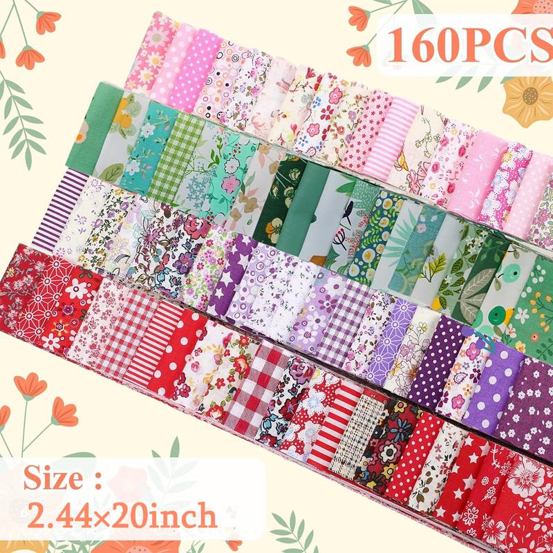 Cotton Fabric Strips Kit 160 Pcs 4 Rolls For Quilting Crafting Sewing
