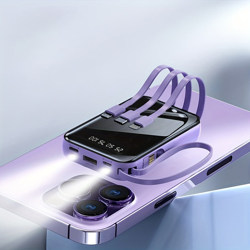 Portable Large Capacity Mobile Power Bank, Spare Battery Pack, Fast Charging, Built-in Intelligent Digital Display Of Power/multiple Data Cables/flashlight, Outdoor Portable Emergency Power Supply Device, Gift For Relatives A