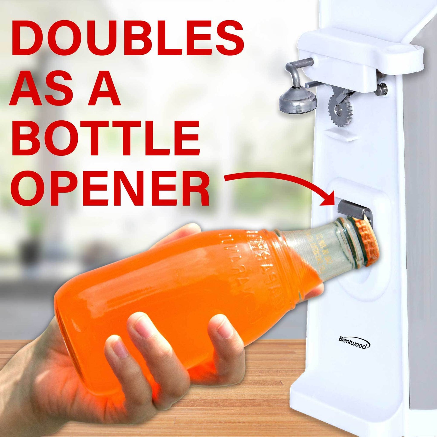 Brentwood Can Opener W/ Built-In Bottle Opener & Knife Sharpener - Wht